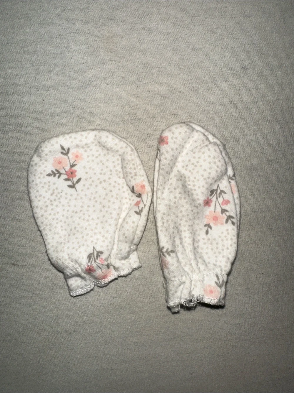 Baby Floral Cotton Mittens in White and Pink